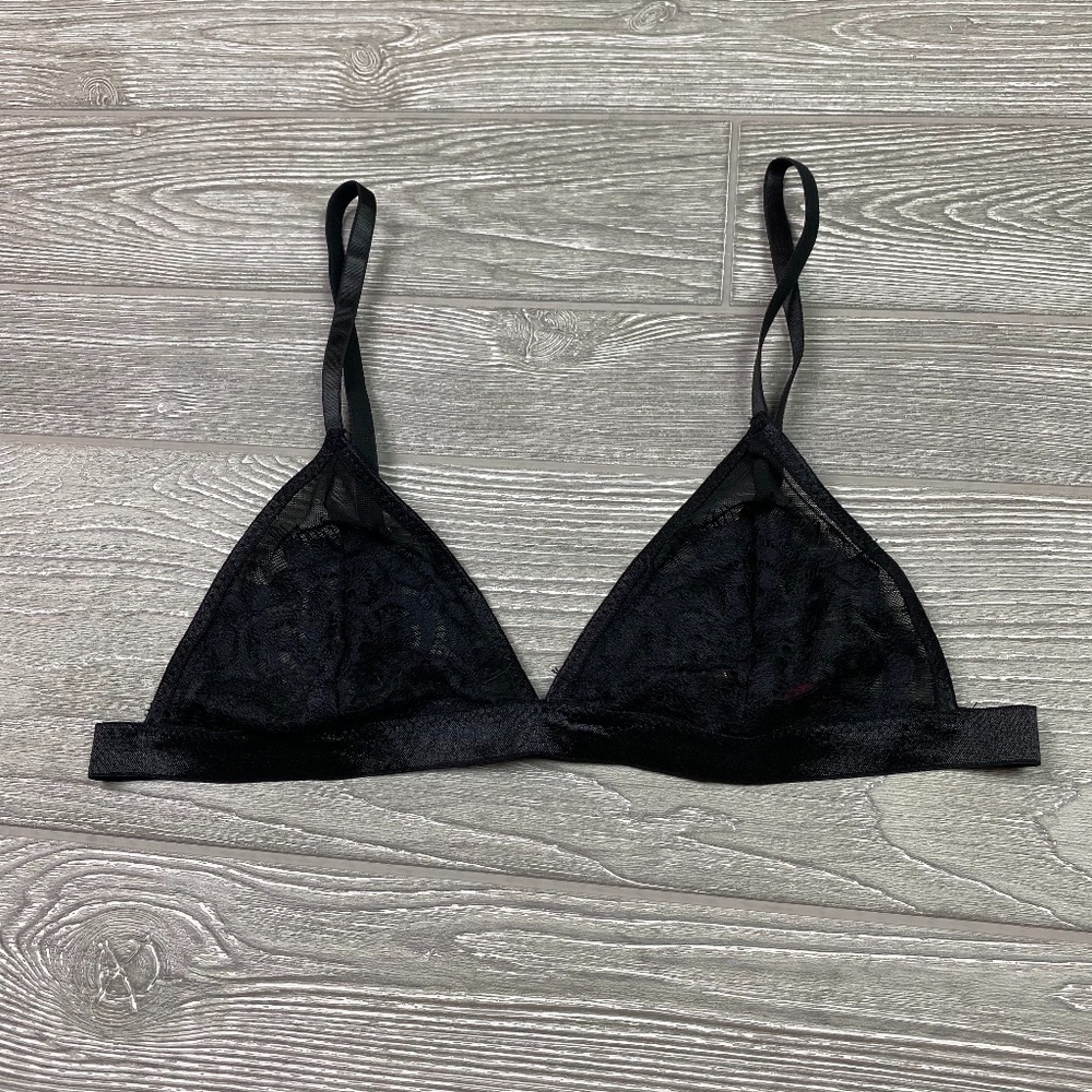 SEVEN ‘TIL MIDNIGHT Lace Bralette Women's size L Black Semi Sheer Strappy